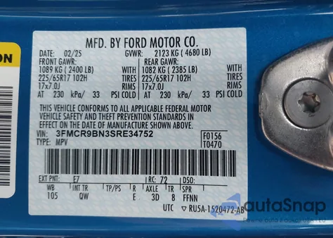 2025 Ford Bronco Sport Big Bend из США, поврежденный, VIN 3FMCR9BN3SRE34752